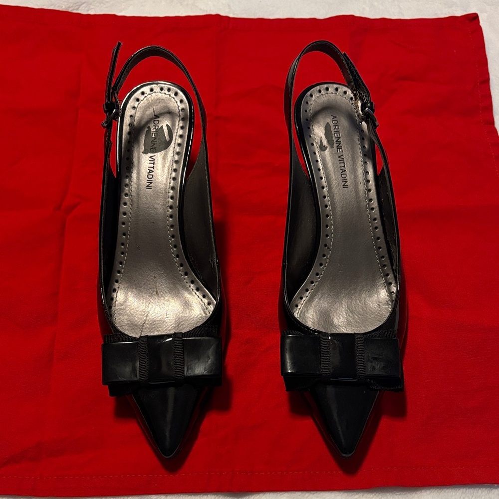 Adrienne Vittadini Black Slingback Heels with Bow